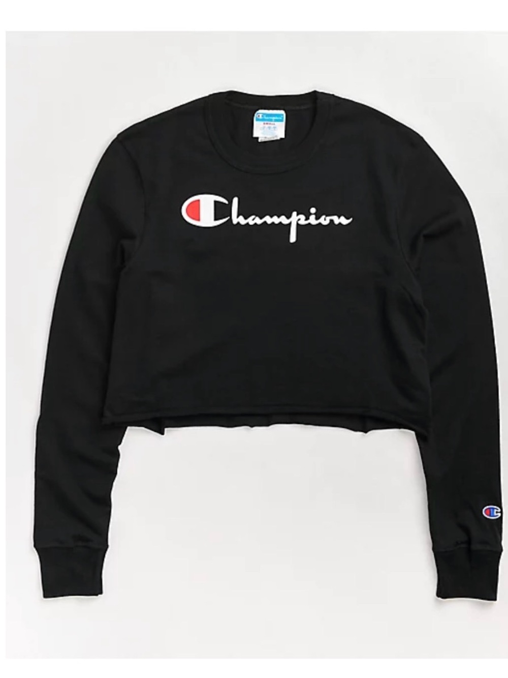 Champion Logo Script Black Crop Long Sleeve T-Shirt